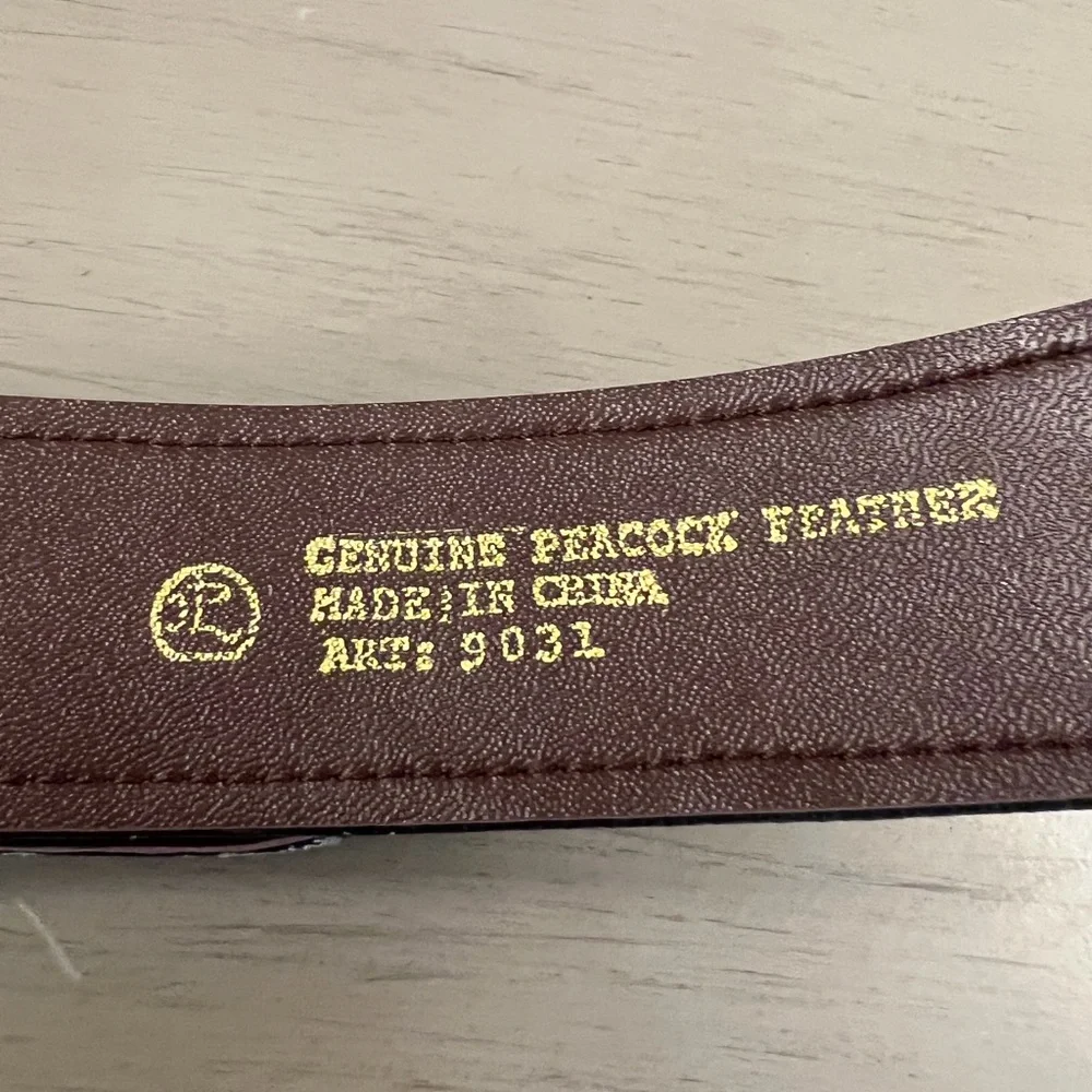 Vintage Guy Laroche Genuine Peacock Feather Belt Gold Hardware 40” Women’s XL